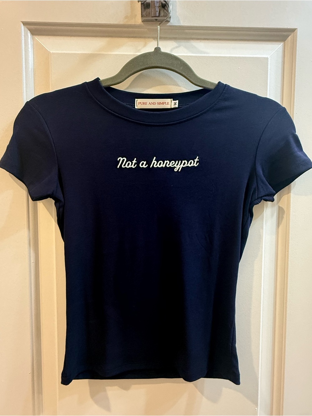 Pure and Simple Navy 'Not a honeypot' Short Sleeve Baby Doll Tee - Never Worn